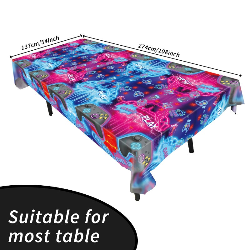 Idealmuzik 3pcs Video Game Tablecloth, Game Theme Birthday Decorations Supplies, Plastic Tablecloth, Rectangular Racetrack Tablecloth, Gamer TableCovers for Kids, 54 x 108 Inch - Image 2
